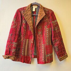 Vintage Coldwater Creek Patchwork Open Jacket Southwestern Leopard Tapestry PM
